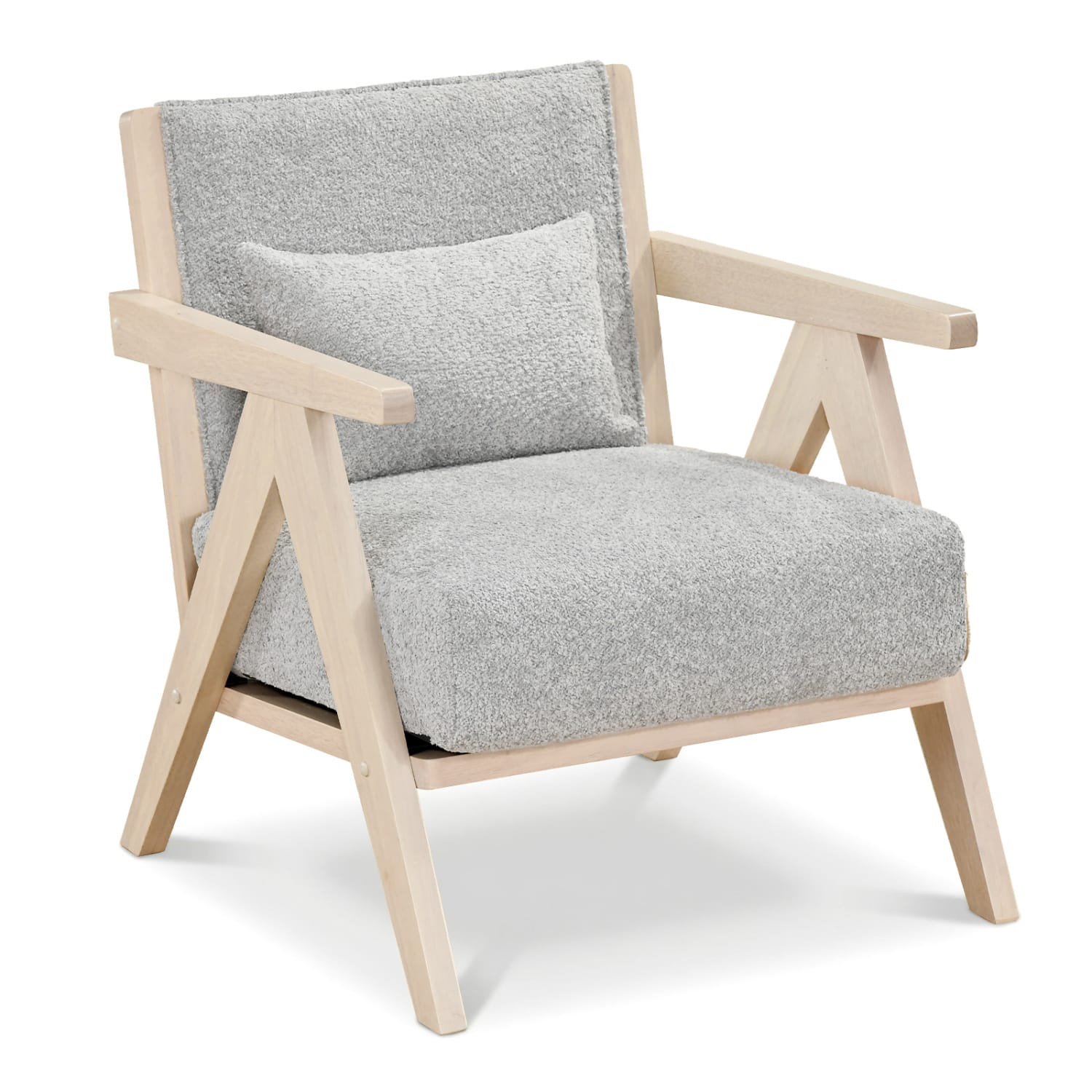 WELLFOR - Mid-Century Modern Artificial Leather Accent Chair with Rubber Wood Frame - Gray