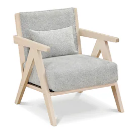 WELLFOR - Mid-Century Modern Artificial Leather Accent Chair with Rubber Wood Frame - Gray