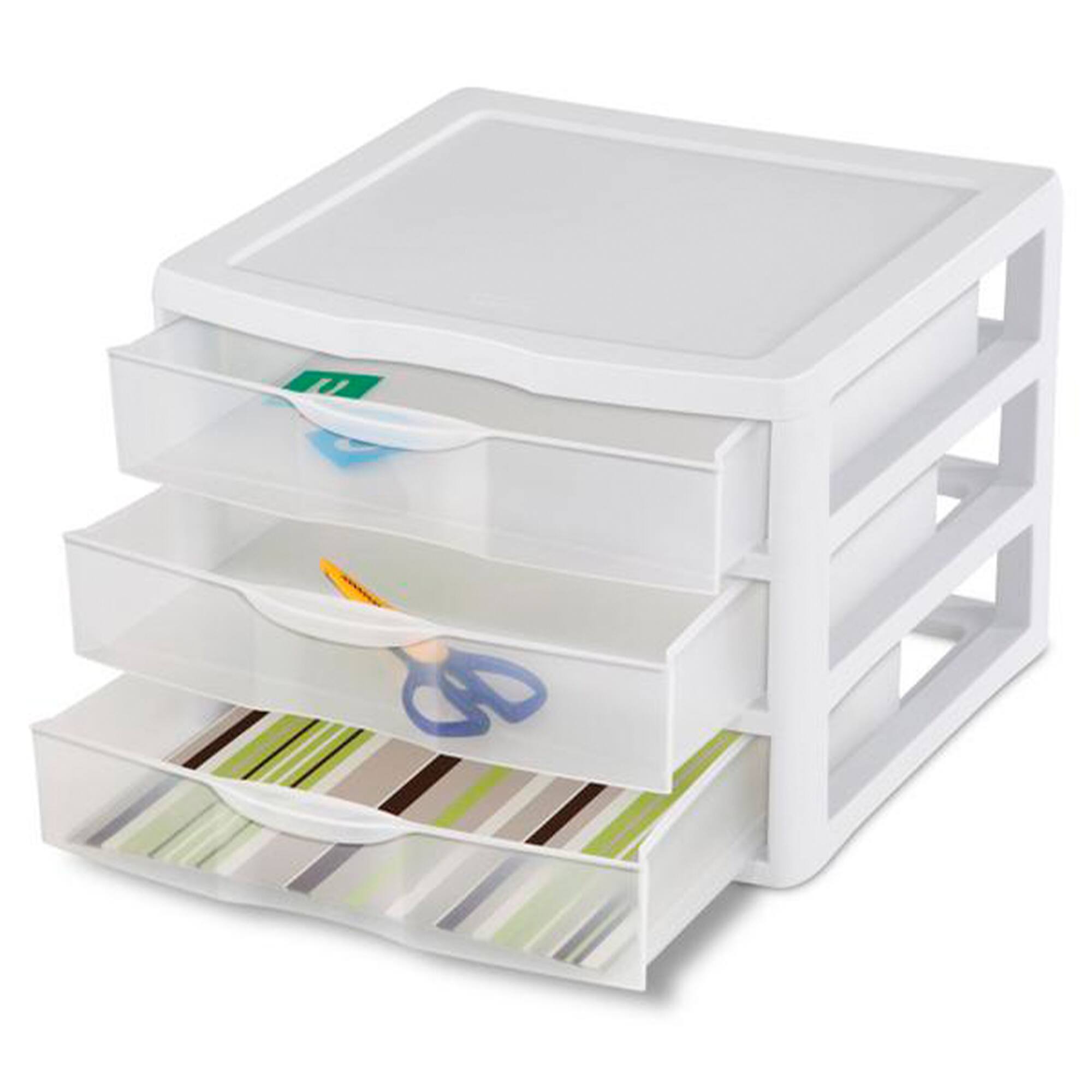 Alt View 8. Sterilite - Sterilite Clear Plastic Stackable Small 3 Drawer Storage System, White, (12 Pack).