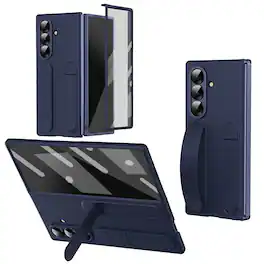 Dteck - Rugged Case For Samsung Galaxy Z Fold8 Ultra Built-in Screen Protector Shockproof Wristband Foldable Kickstand Cover - Blue