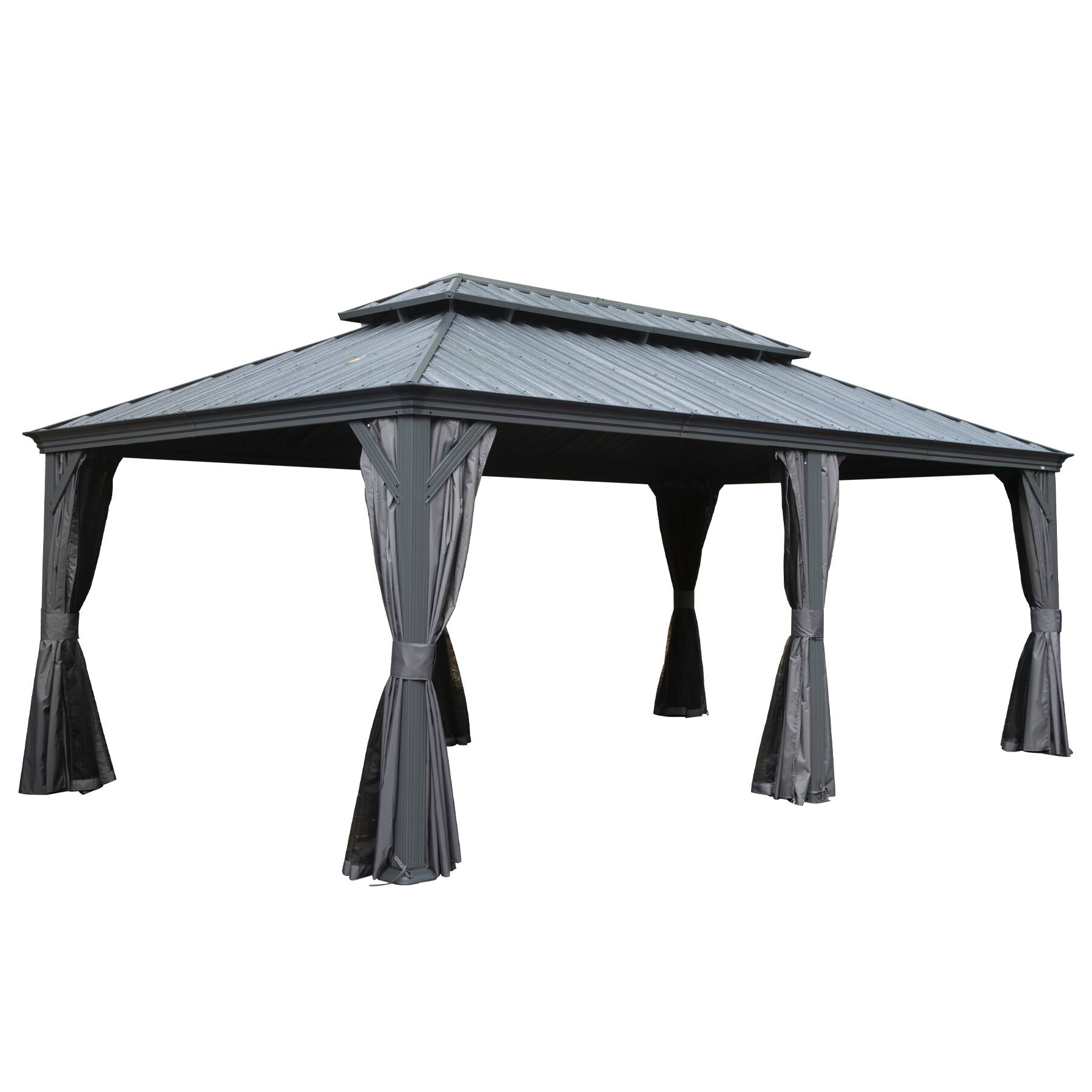 Left. Loheer - Loheer Hardtop Gazebo 12x18 Outdoor Patio Gazebo with Galvanized Steel Double Roof, Aluminum Frame, Curtains.