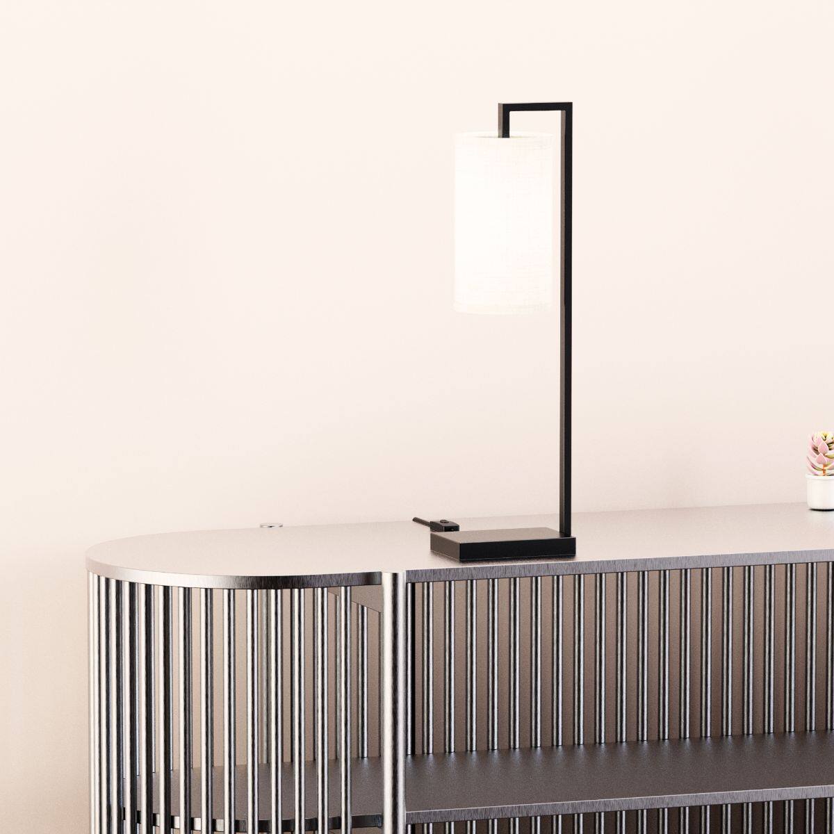 Alt View 2. Infibrite - Rectangular Frame 25 Inch Table Lamp with Cylinder Shade, E26 Bulb Compatible - White.