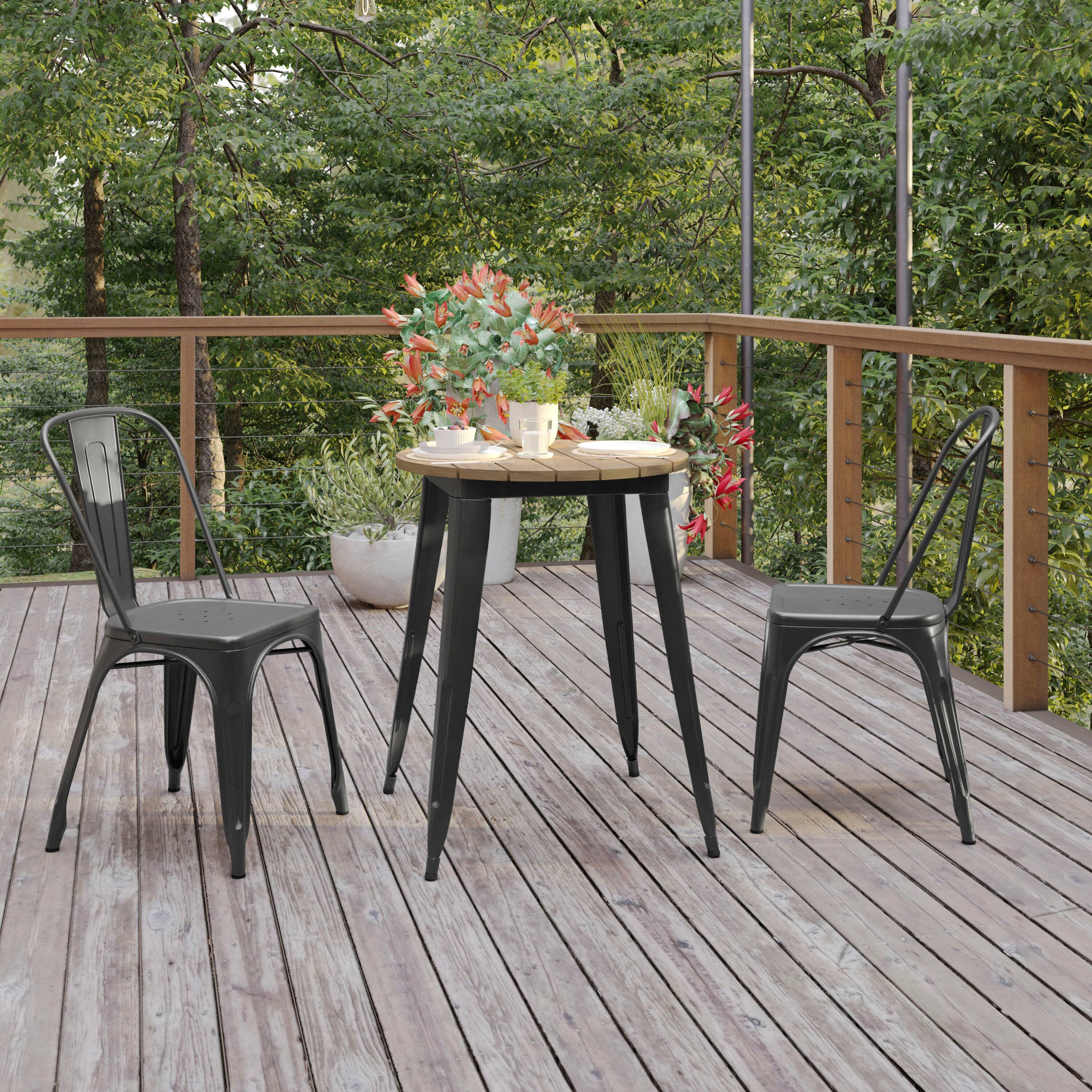 Alt View 2. Flash Furniture - Declan Commercial Grade Indoor/Outdoor Dining Table, 23.75" Round All Weather Brown Poly Resin Top with Black Steel Base - Black.