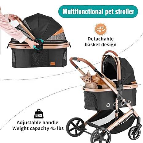 Multifunctional pet stroller

180° Detachable basket design

LBS Adjustable handle

Weight capacity 45 lbs