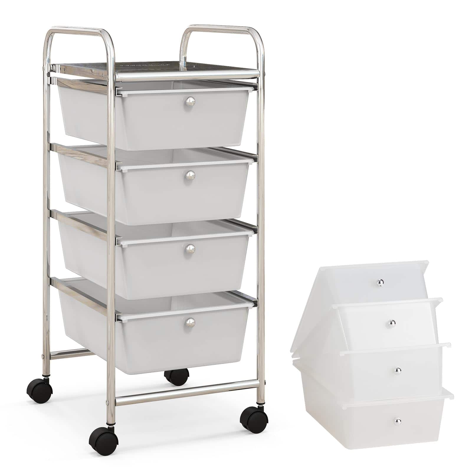 Ecooso - 4-Drawer Rolling Bin Storage Cart with Plastic Drawers, Mobile Organizer for Craft Supplies and Home Storage - White