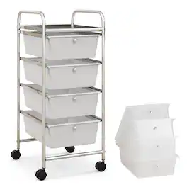 Ecooso - 4-Drawer Rolling Bin Storage Cart with Plastic Drawers, Mobile Organizer for Craft Supplies and Home Storage - White