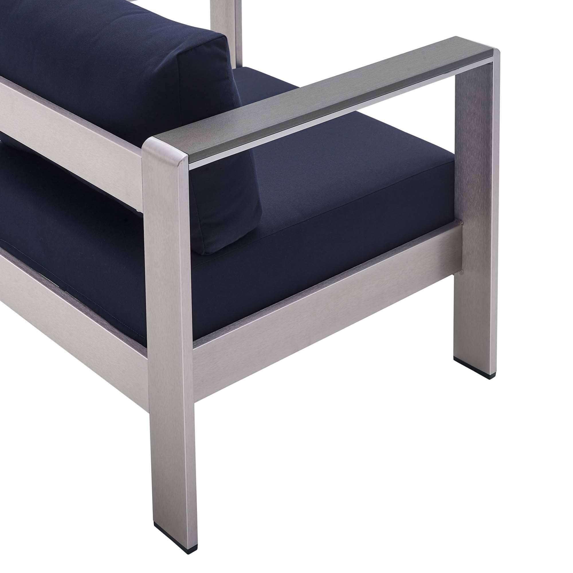 Alt View 2. Modway - Shore 4-Piece Sunbrella Fabric Outdoor Aluminum Patio Set - Silver Navy.