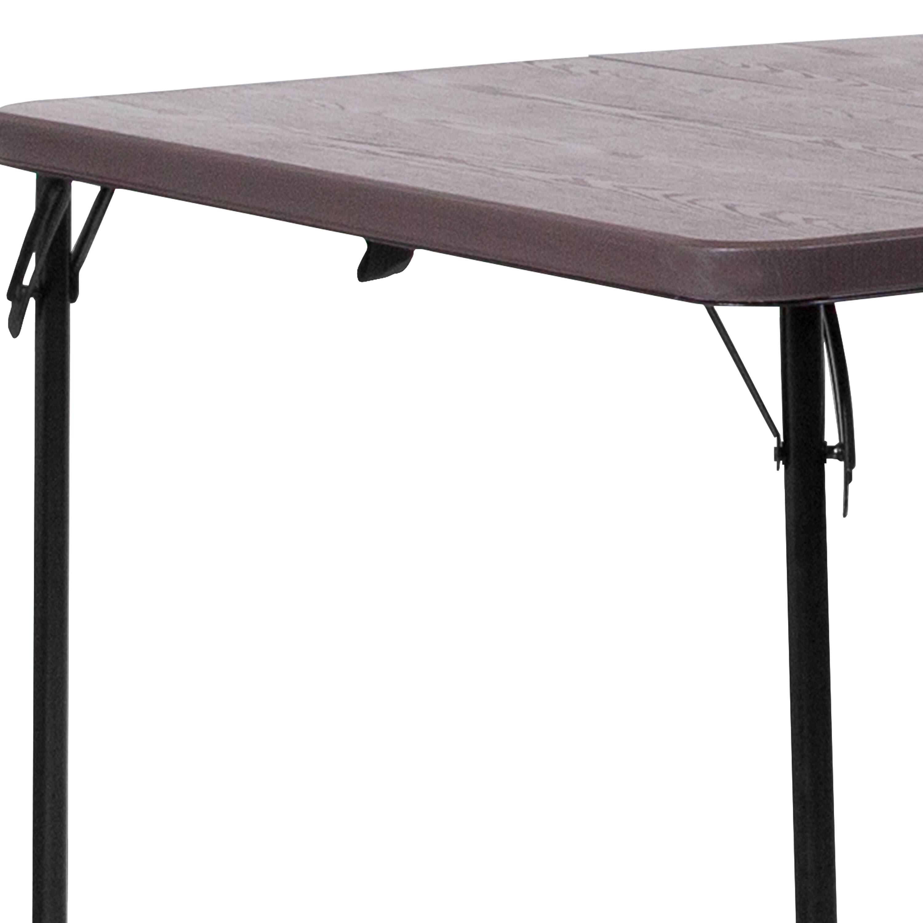 Alt View 8. Emma + Oliver - 2.83-Foot Square Bi-Fold Plastic Folding Table with Carrying Handle - Brown.