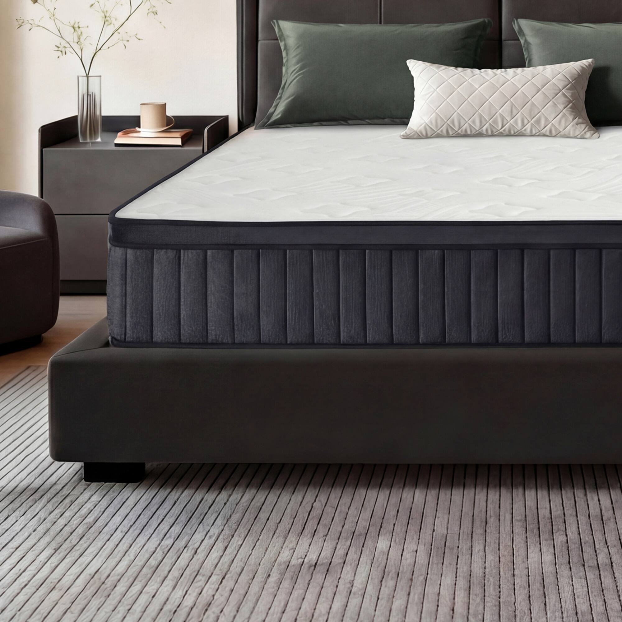 Angle. Dyonery - 12 Inch Hybrid Mattress in a Box with Memory Foam Individual Pocket Springs, Fiberglass Free, CertiPUR-US Certified - White.