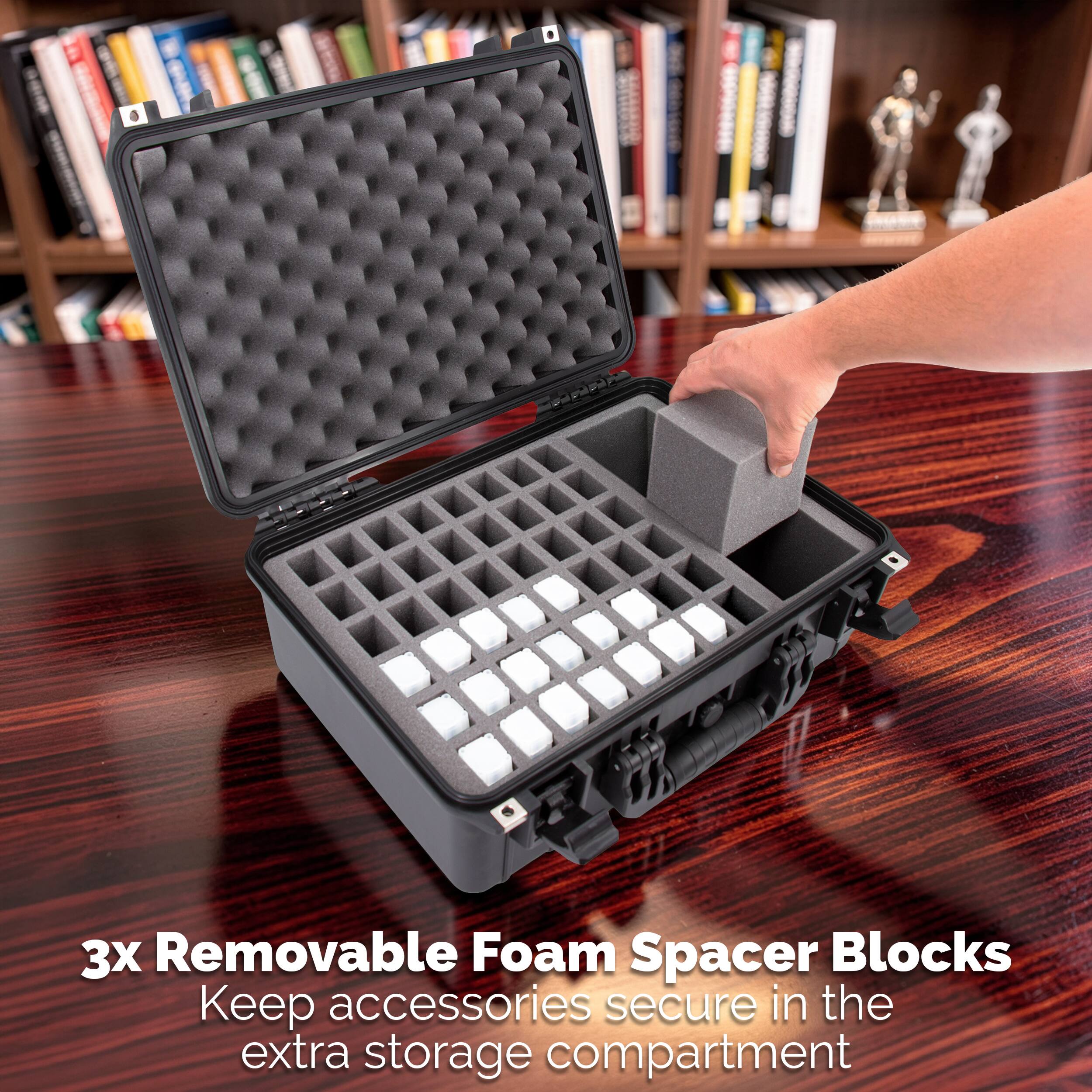 3x Removable Foam Spacer Blocks  
Keep accessories secure in the extra storage compartment