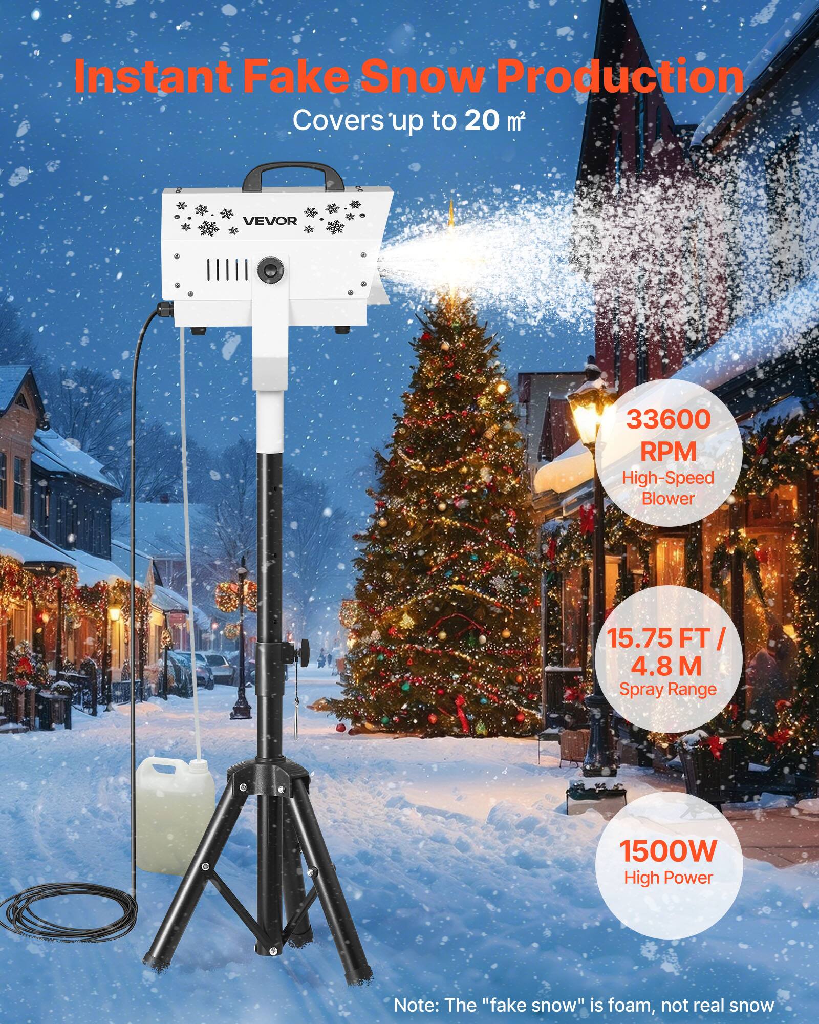VEVOR Snow Machine,1500W Fake Snow Maker with Adjustable Stand ...