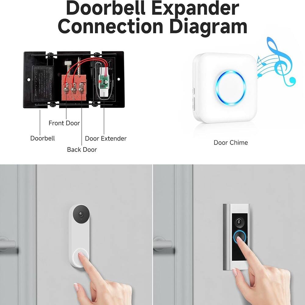 Doorbell Expander Connection Diagram

- Front Door
- Doorbell
- Door Extender
- Back Door

Door Chime