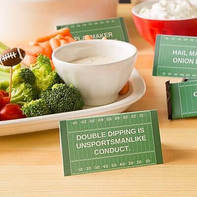 Sure, here is the corrected and grouped text:

**Top Left Card:**
- PL MAKER
- 01 02 03 04 05 06 07 08 09 10 11 12

**Top Right Card:**
- HAIL M
- ONION D
- 10 20 30 40 50 40 C -30 20 10 40 50 -40 -01 20 30

**Bottom Card:**
- DOUBLE DIPPING IS UNSPORTSMANLIKE CONDUCT.
- 10 20 30 40 50 -30 -20 -10