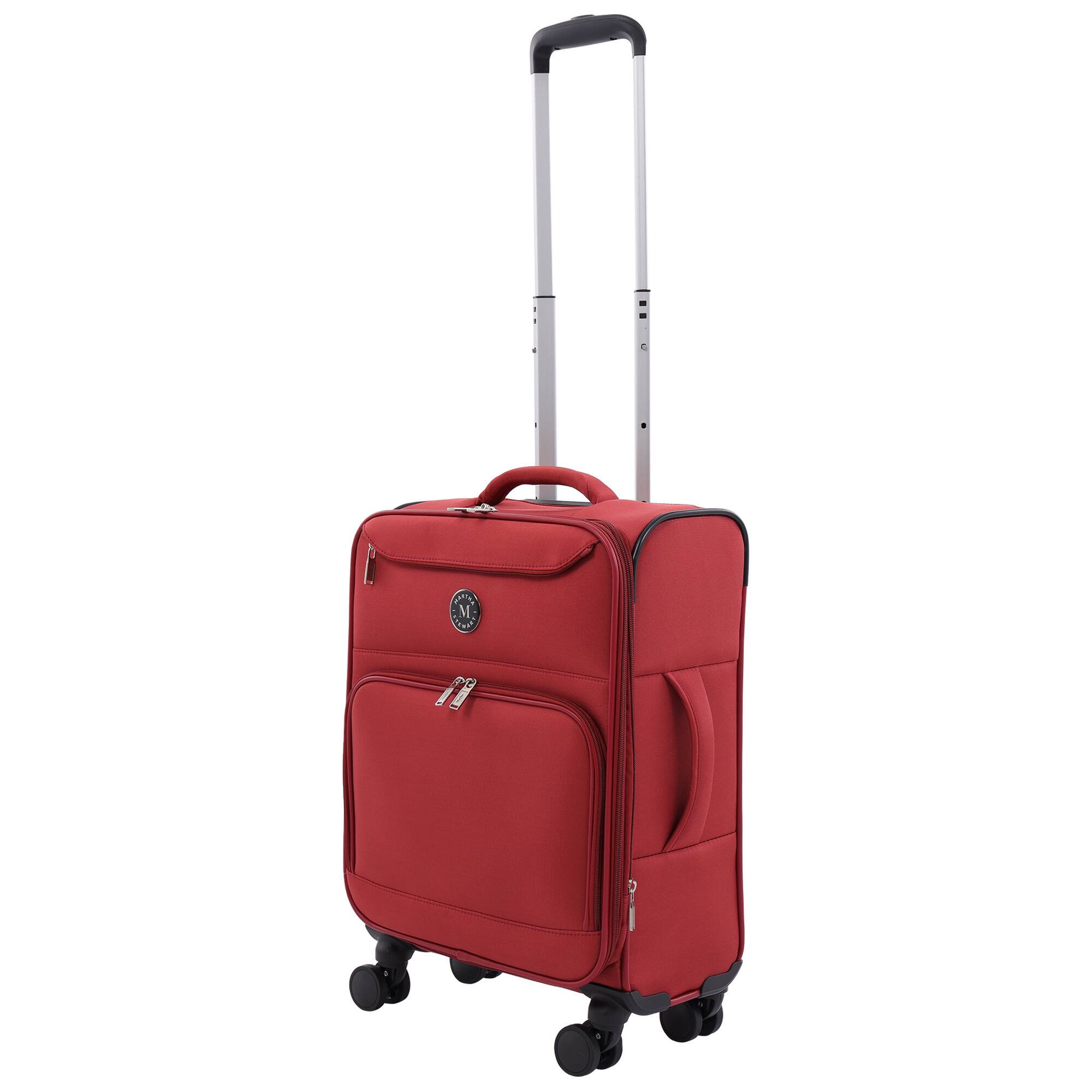 Angle. Martha Stewart - 22" Softside Carry-On Luggage – Expandable Spinner with 8 Wheels & Front Zip Pockets - TERRA COTTA.