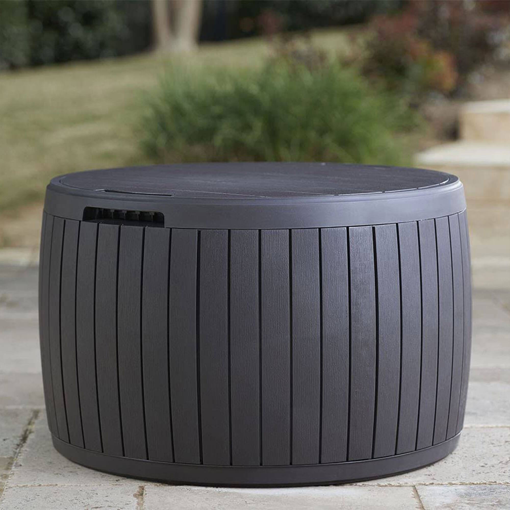 Alt View 7. Keter - Keter Circa 37gal Round Patio Box Stylish Storage Table and Seating, Brown Resin - Brown.
