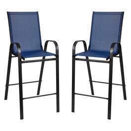 Emma + Oliver - 2 Pack Outdoor Barstools with Flex Comfort Material-Patio Stool - Navy