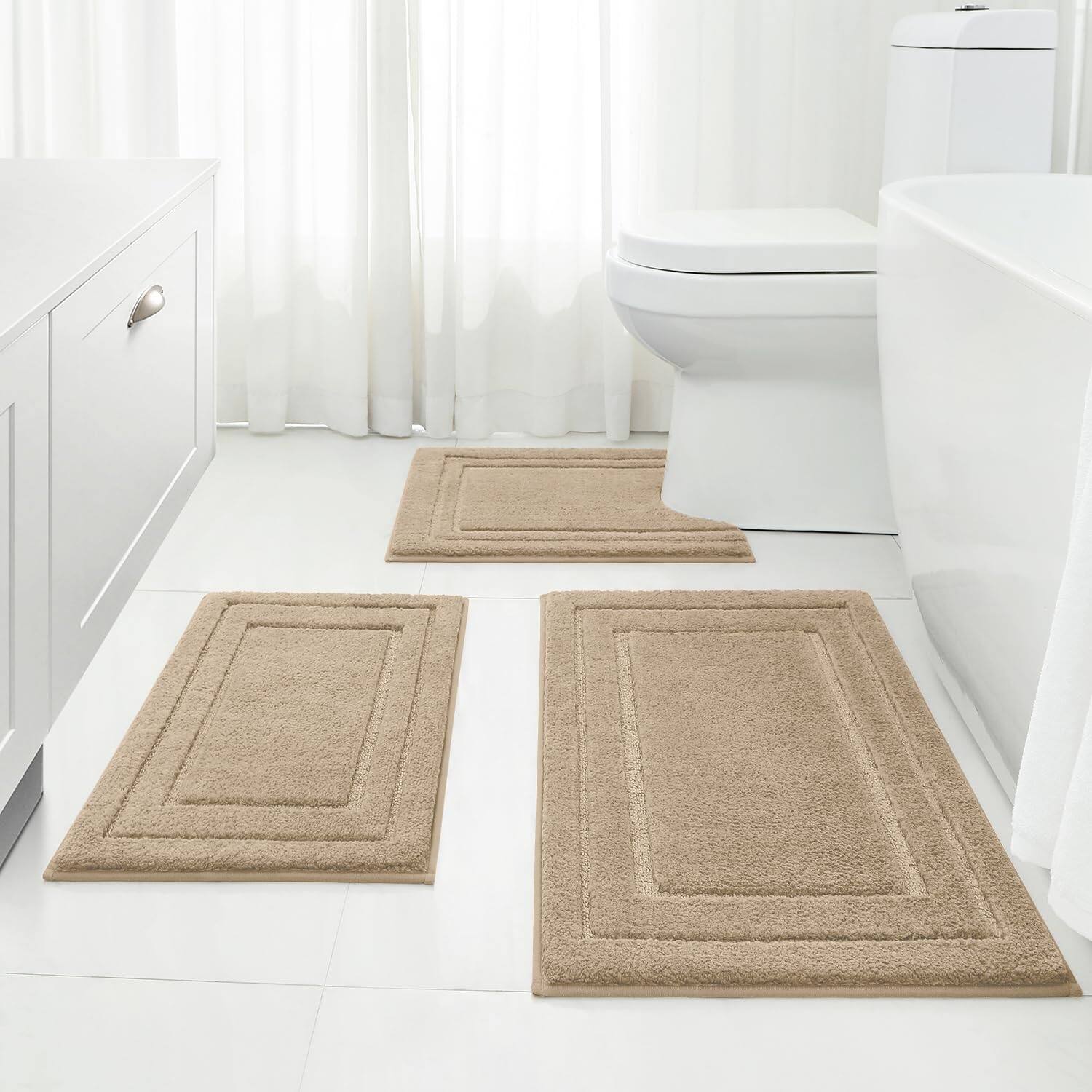 Front. Paradigms Interiors - Bathroom Rugs Sets 3 Piece Super Soft And Absorbent Non Slip Microfiber Toilet Bath Mat With U-shaped - Khaki-1'4" x 2'8" (16"x24"+20"x32"+U Shape 20"x24.
