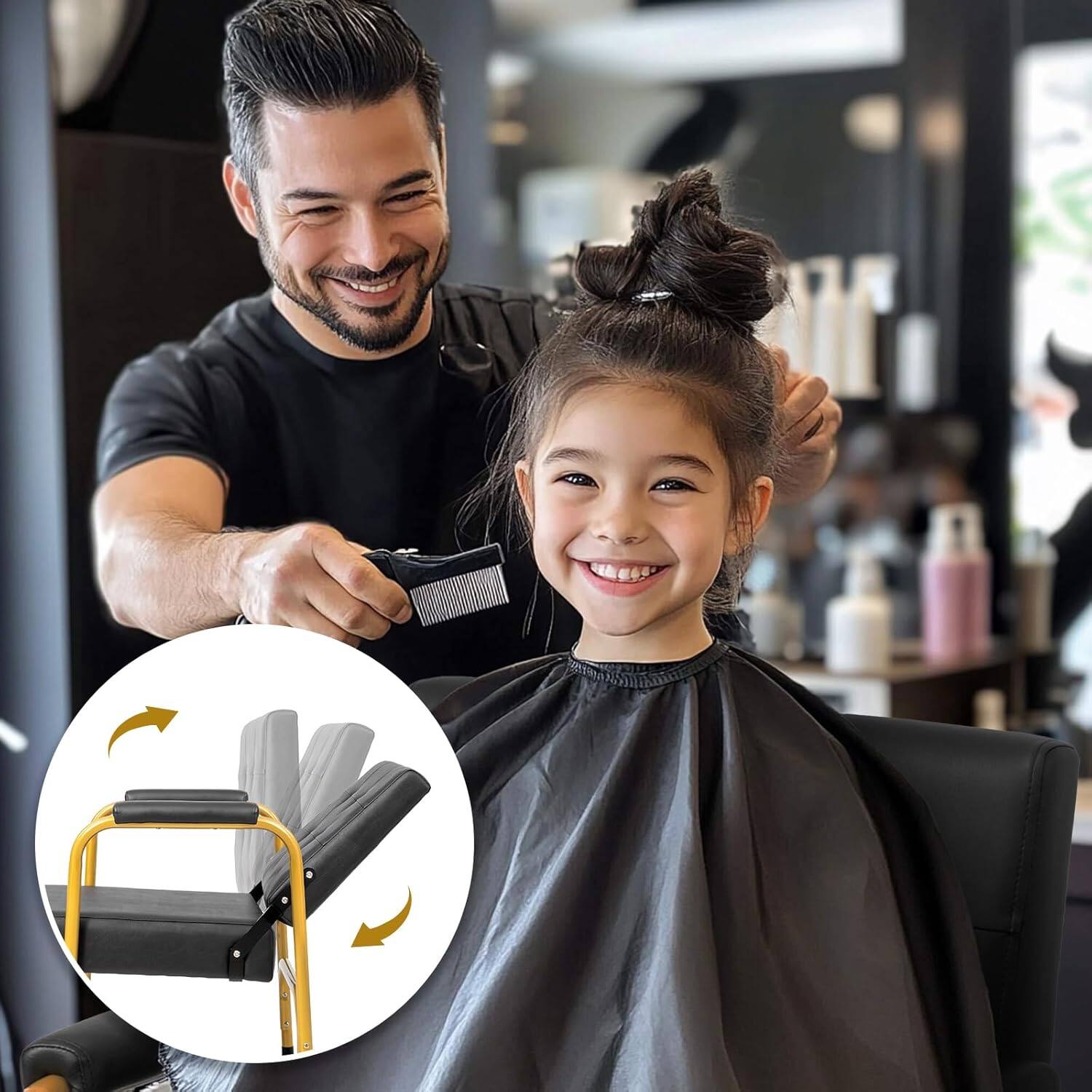 Alt View 4. Winado - Salon Barber Chair with Tilted Backrest Recline Shampoo Chair with Soft Arm Rest, Thick Cushion, PVC Leather for Barber - Black & Gold.