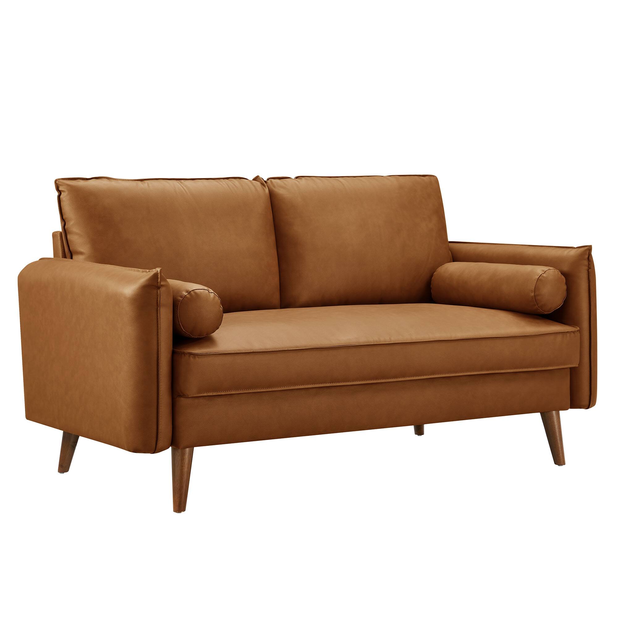 Angle. Modway - Revive Upholstered Vegan Leather Loveseat by Modway - Tan.