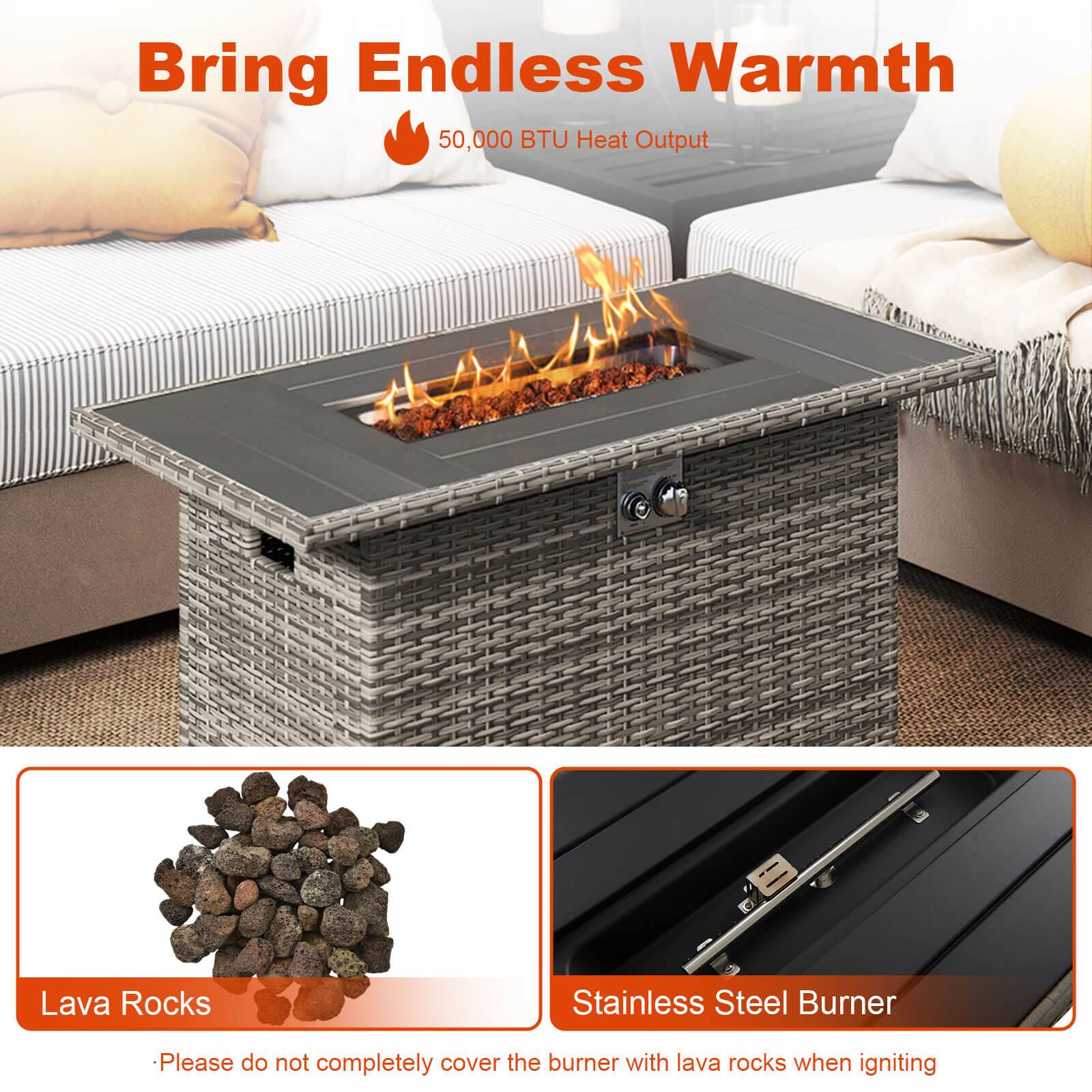 Bring Endless Warmth  
50,000 BTU Heat Output  

Lava Rocks  
- Please do not completely cover the burner with lava rocks when igniting  

Stainless Steel Burner
