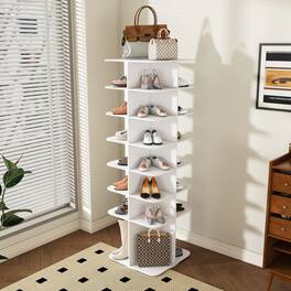 GOODSILO - 7-Tier Rotating Shoe Organizer Tower with High Bottom Design for Compact Storage Fits Up to 28 Pairs - White