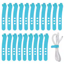 Unique Bargains - 20pcs Silicone Cable Ties, 3-Hole Reusable Rubber Cord Tie, Adjustable, Locking Buckle, Multi Purpose Strap - Blue