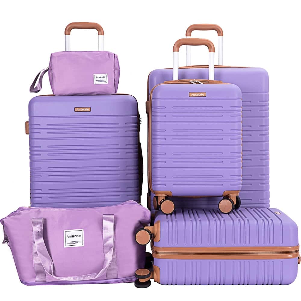 Ropilly - 6 piece luggage set hard shell suitcase with TSA lock - Light Purple
