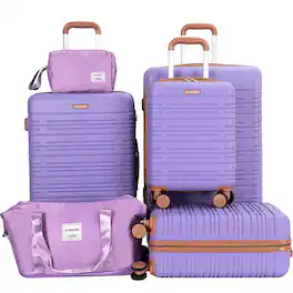 Ropilly - 6 piece luggage set hard shell suitcase with TSA lock - Light Purple