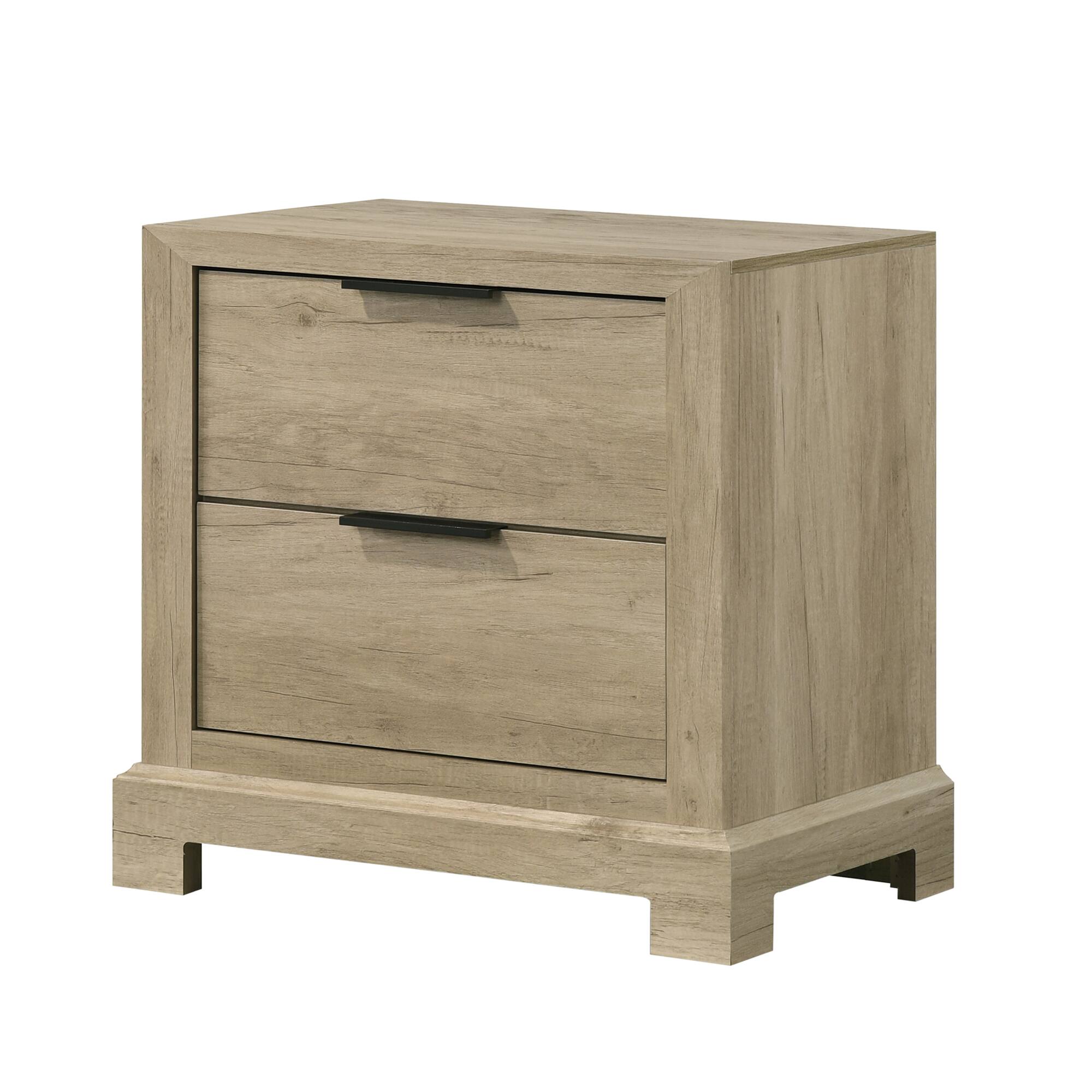 Front. Kings Brand Furniture - Kings Brand Furniture Modern Rustic Oak Nightstand with 2 Drawers – Contemporary Engineered Wood Bedside Table - Oak.