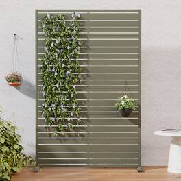PexFix - Freestanding Privacy Screen Slatted Metal Outdoor Privacy Fence Panel All-Weather Decorative Partition - Olive Gray