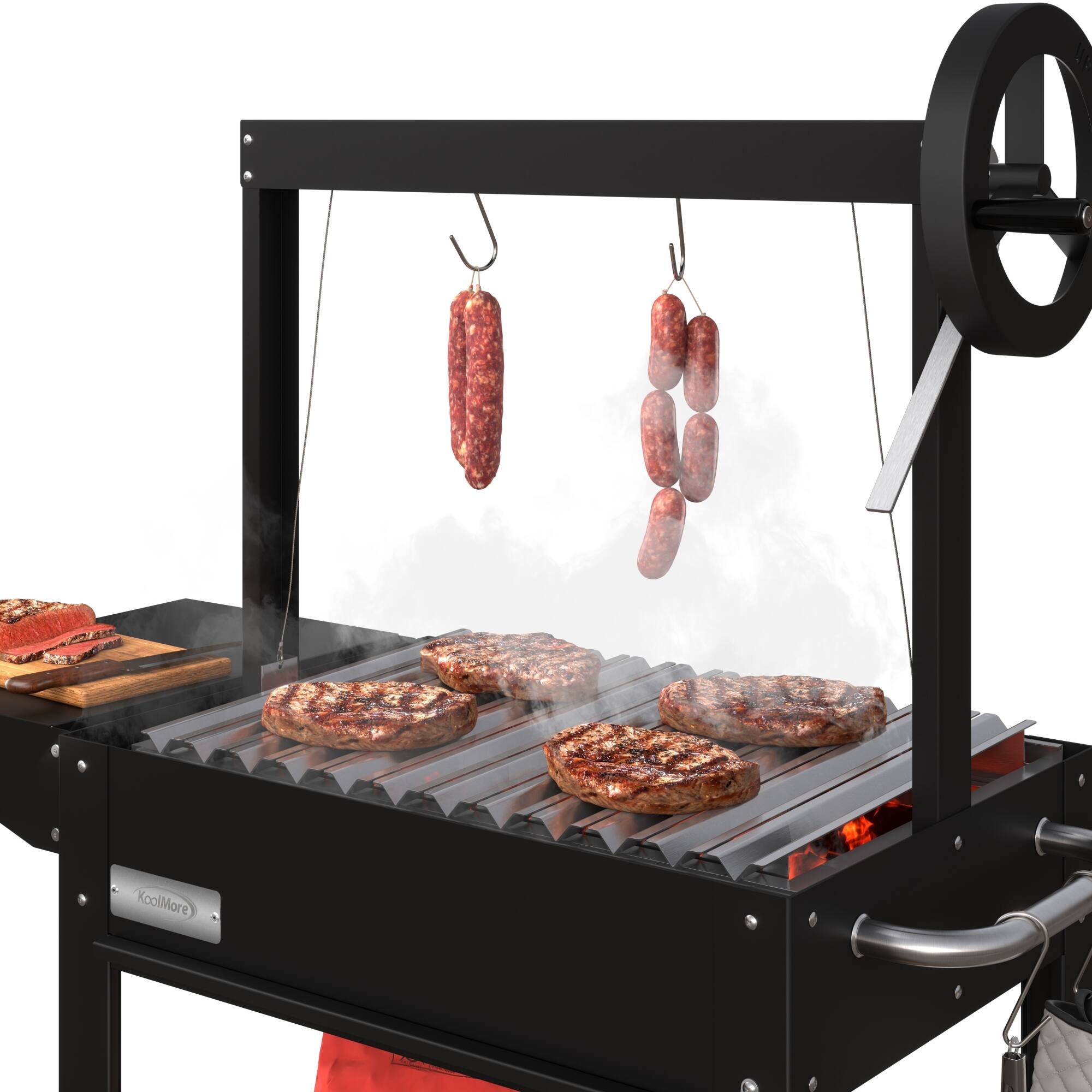 Alt View 1. Koolmore - 50 in. Argentine Charcoal Grill with Interchangeable V-Grates, Outdoor BBQ, in Black (KM-OG-AV-45) - Black.