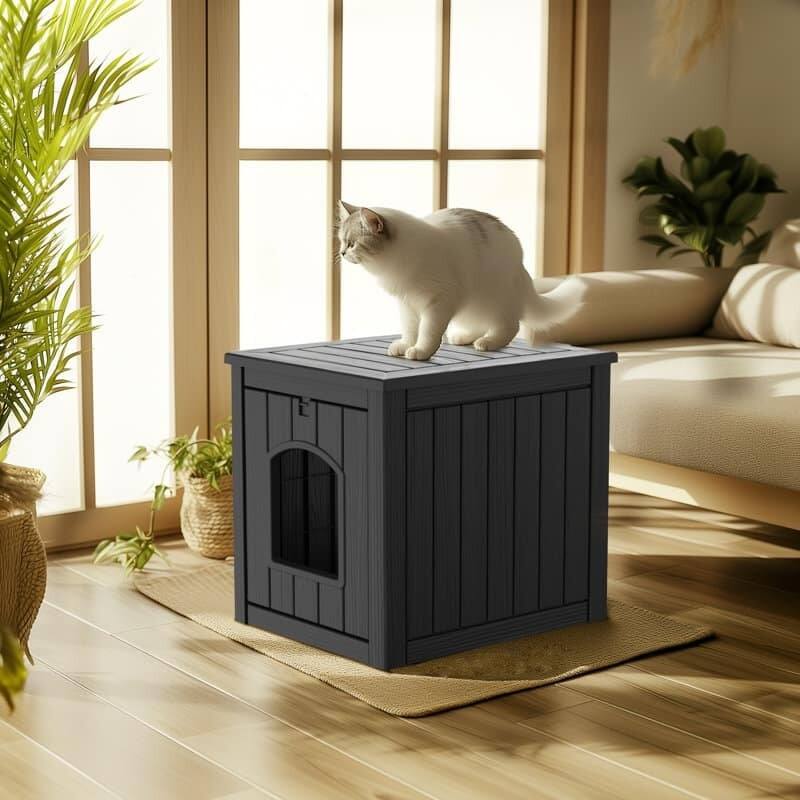Angle. Yardgrace - Outdoor Pet House Weatherproof Resin for Outdoor Pets, Durable Insulated Shelter for Garden Patio - Black.