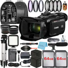 Bundle - Canon - Vixia HF G70 Camcorder + 2x 64GB Card + Backpack + LED Flash + Wide Angle + ZeeTech - Black