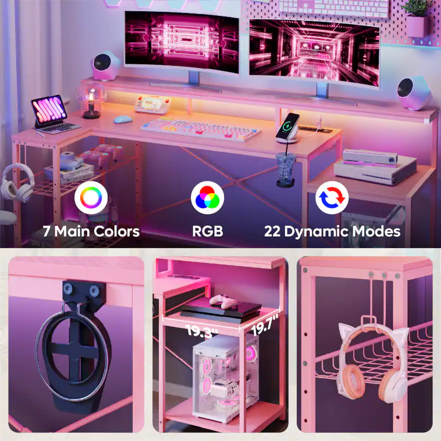 Bestier 71inch L Shaped LED Gaming Desk with Power Outlet Computer Desk ...