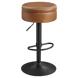 Songmics Home - 360° Swivel Bar Stool, Height Adjustable Barstool with Storage, Synthetic Leather with Stitching, Mid-Century Modern - Caramel