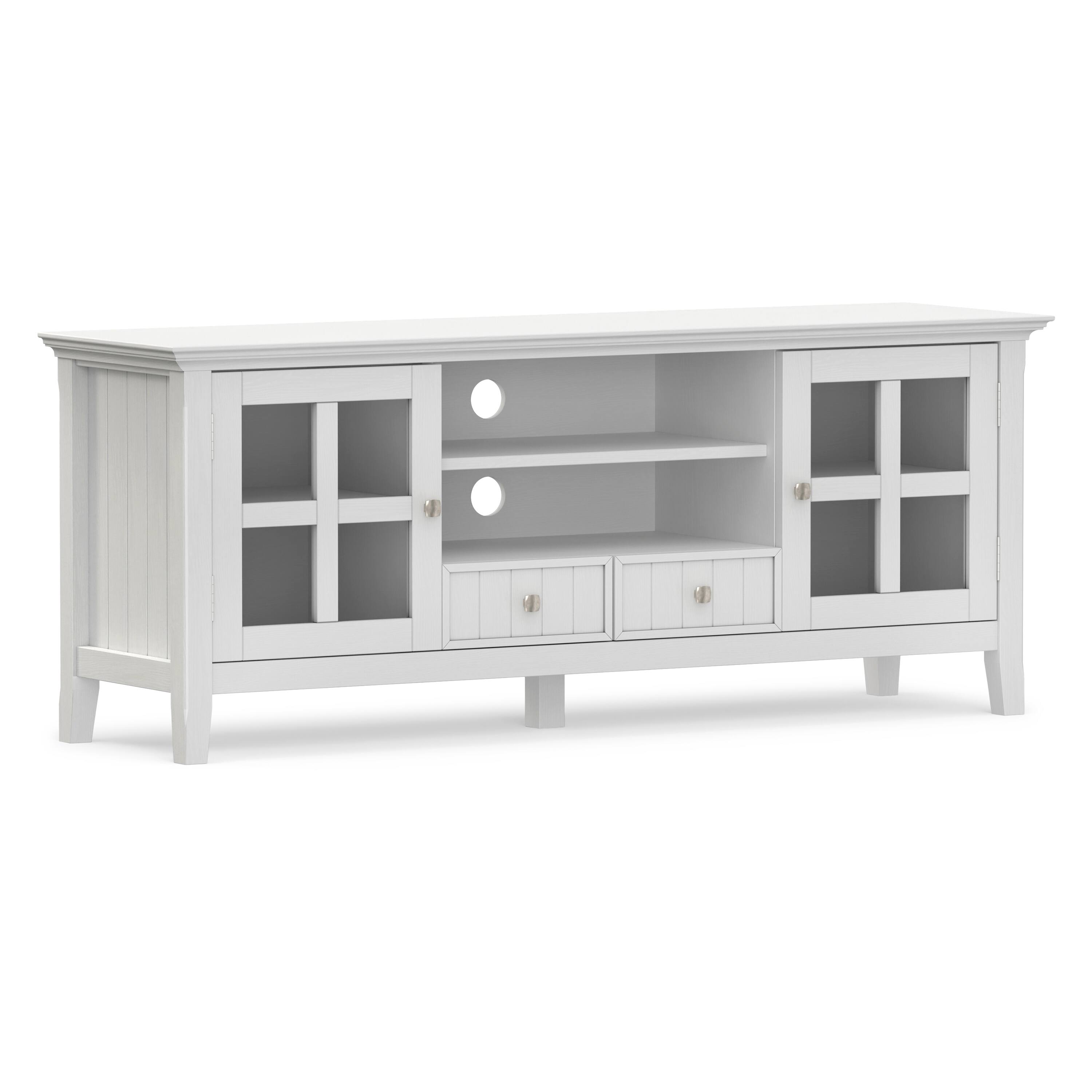Front. Simpli Home - Acadian 60W Low TV Stand with Drawers, Glass Doors and Shelves - White.