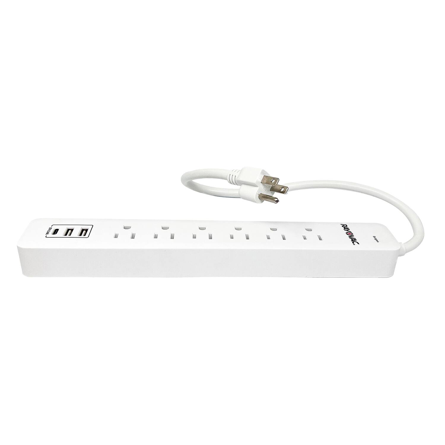 Angle. Rayovac - 6-AC Outlet and 3-USB Port Surge Protector Power Strip 1.5-Ft. Cord FL-301CS - White.