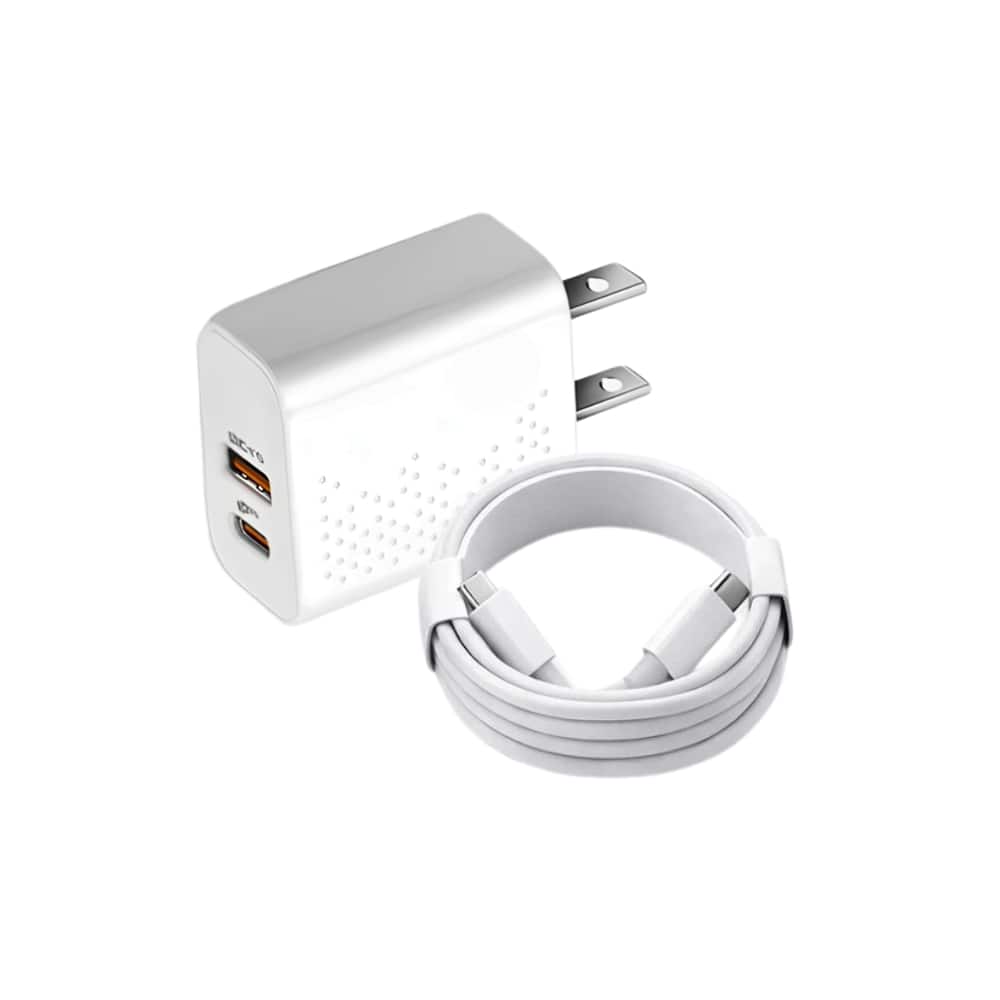 Qixxronics - USB-C Fast Wall Charger 35W with 3ft C-C Cable for Samsung Galaxy, iPhone 17/16/15, Pixel, iPad Pro, Motorola, OnePlus - White