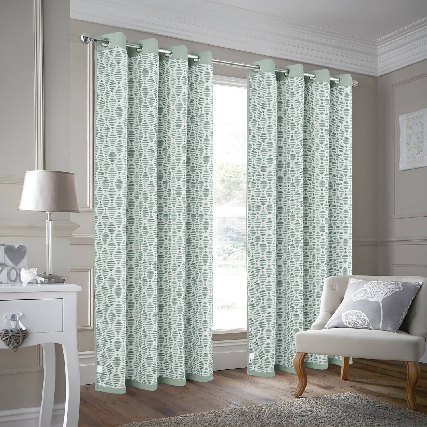 Angle. Olivia Gray - Olivia Gray 100% Polyester 190 GSM Justice Reversible Blackout Grommet Curtain Panel 54" x 84" Sage - Sage.