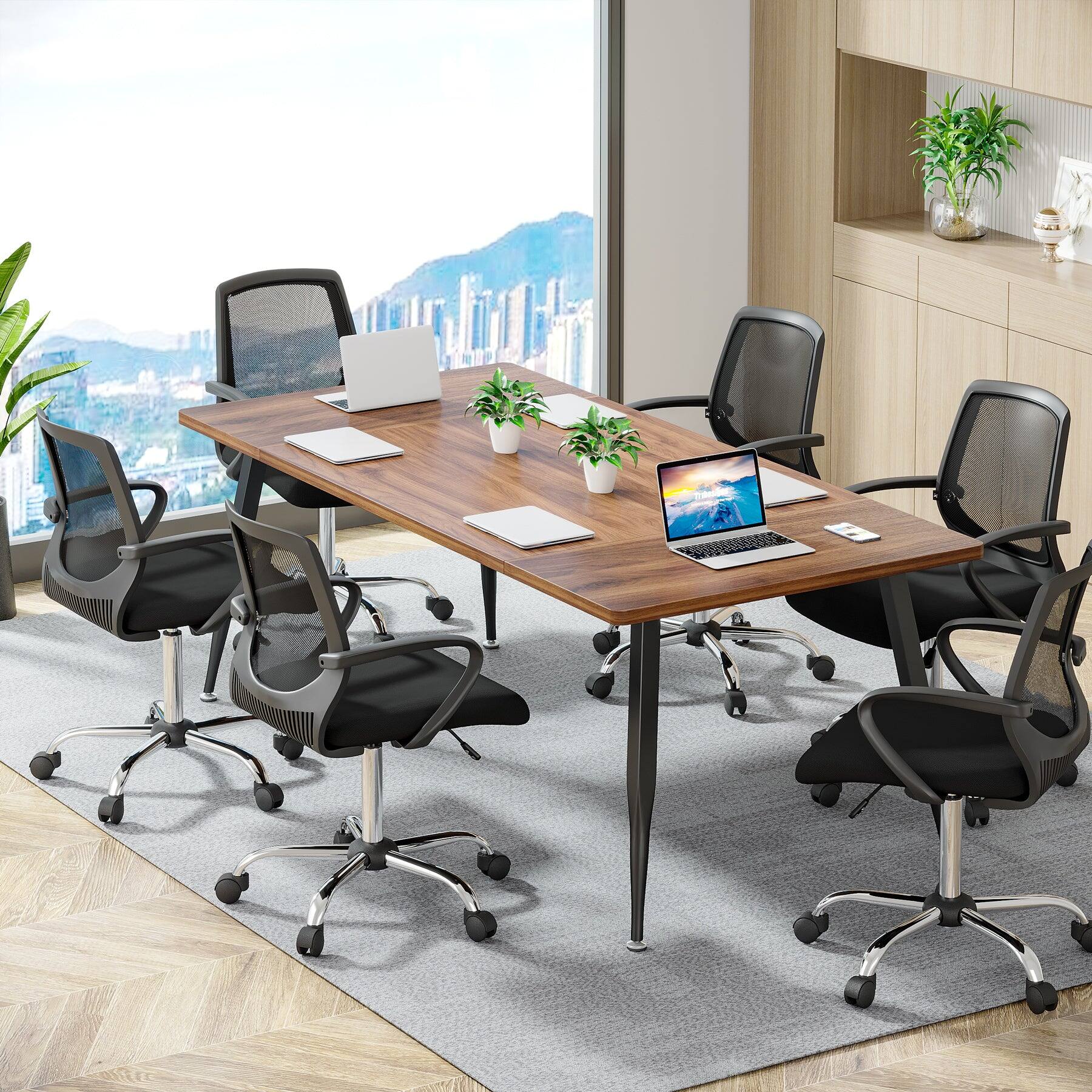 Back. Tribesigns - Conference Table with Engineered Wood Construction, Adjustable Feet and Rectangular Top for Office - Brown.