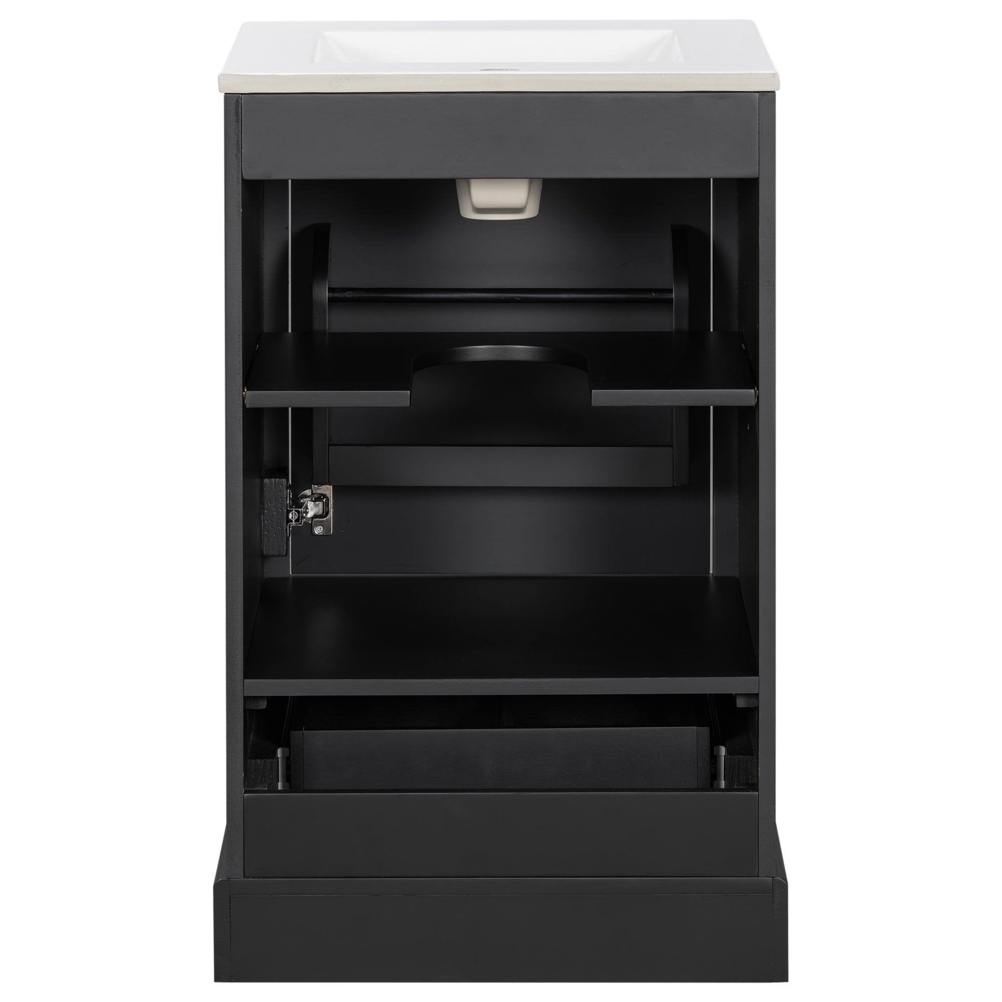 Left. Boyel Living - 20 Inch Black Bathroom Vanity with Ceramic Sink Soft Close Door Drawer Adjustable U-Shaped Shelf Door Storage Rack - Black.