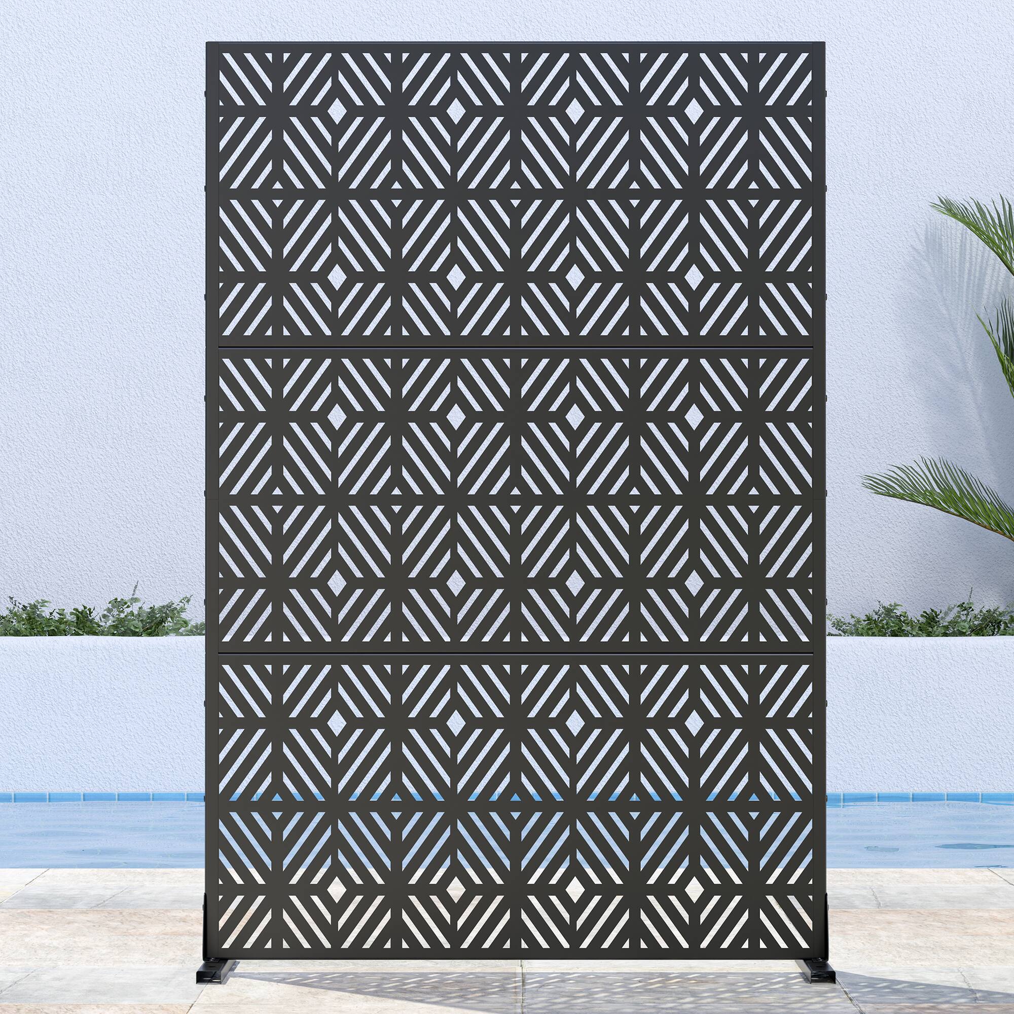 Front. PexFix - 72 in. x 47 in. Francis Pattern Metal Outdoor Privacy Screen & Panels, Freestanding Garden Divider Fence - Black.