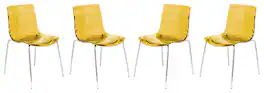 LeisureMod - Set of 4 Astor Modern Plastic Side Dining Chair with Accent Sturdy Metal Legs and Ripple Seat for Home or Office - Transparent Orange