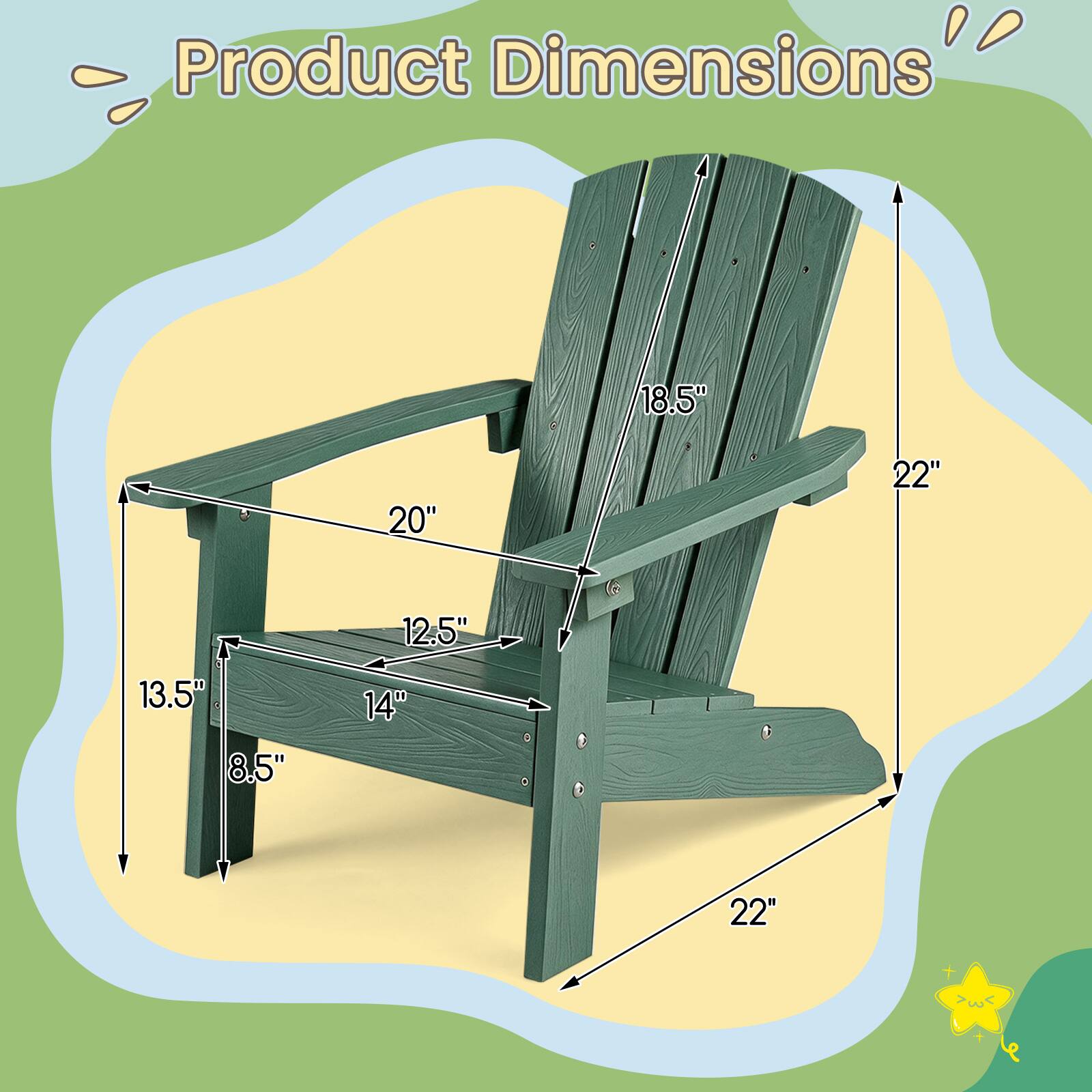 Costway 2PCS Kids Adirondack Chair with High Backrest Armrests Fire Pit ...