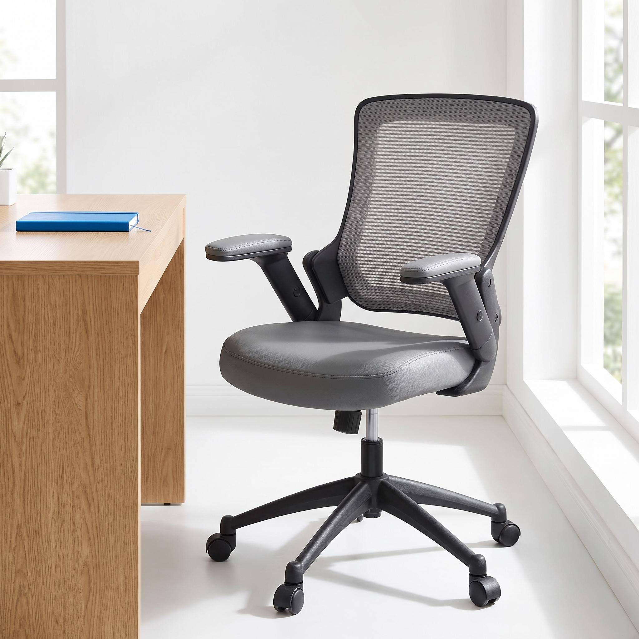 Alt View 7. Forest'nSky - Grey Mid-Back Mesh Task Office Chair with Height Adjustable Arms - Grey.