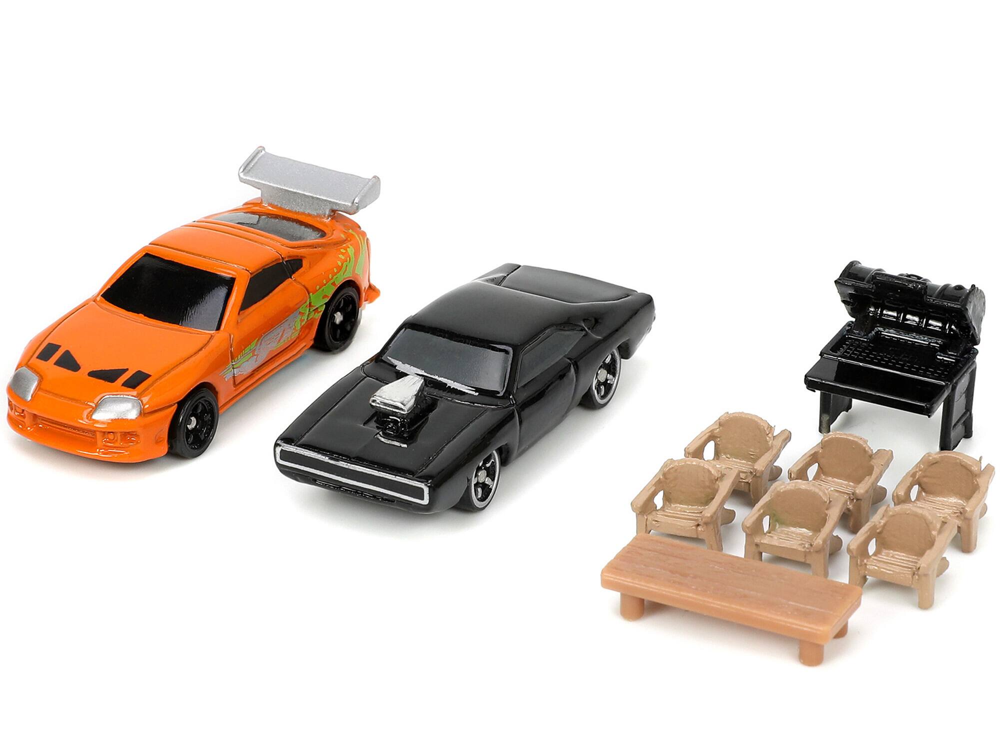 Alt View 1. Jada - Toretto House Diorama with Dodge Charger Black & Toyota Supra Orange "Fast & Furious" Nano Scene Series by Jada - Multicolor.