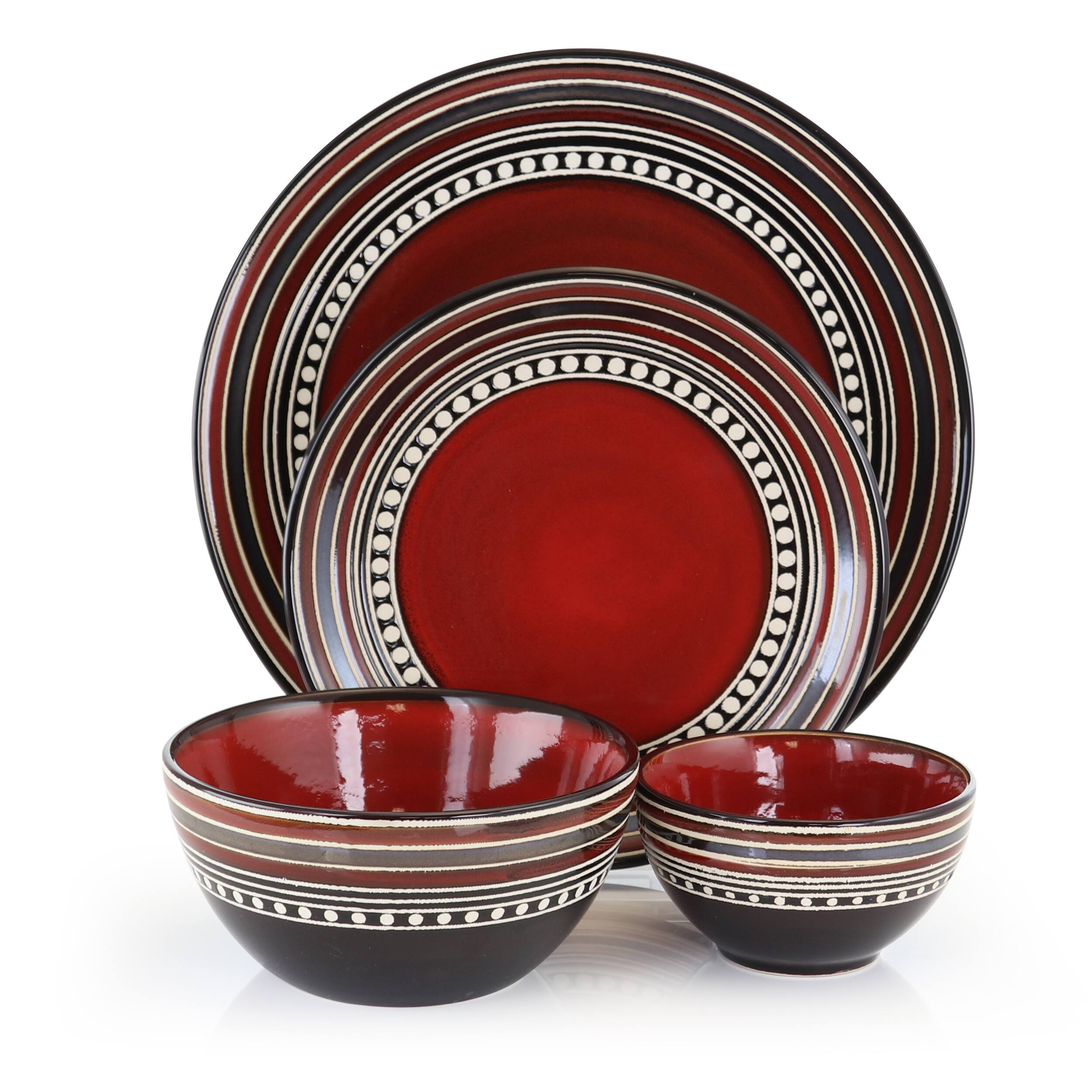 Alt View 7. Gibson - Gibson Elite Café Versailles 16 Piece Double Bowl Dinnerware Set   Red - Red.