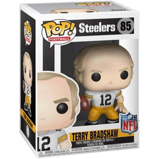 Sure, here is the corrected and grouped text:

---

**Front:**
- POP! FOOTBALL
- Steelers 85
- Terry Bradshaw
- 12
- NFL

**Side:**
- 12
- Terry Bradshaw
- Vinyl Figure / Figurine en Vinyle / Figura de Película

**Bottom:**
- WARNING: CHOKING HAZARD - Small parts. Not for children under 3 years.
- ATTENTION: PELIGRO DE ASFIXIA - Piezas pequeñas. No es para niños menores de 3 años.
- ADVERTENCIA: RIESGO DE AHOGO - Piezas pequeñas. No es para niños menores de 3 años.

**Back:**
- POP! FOOTBALL
- Terry Bradshaw
- 12
- Vinyl Figure / Figurine en Vinyle / Figura de Película
- WARNING: CHOKING HAZARD - Small parts. Not for children under 3 years.
- ATTENTION: PELIGRO DE ASFIXIA - Piezas pequeñas. No es para niños menores de 3 años.
- ADVERTENCIA: RIESGO DE AHOG