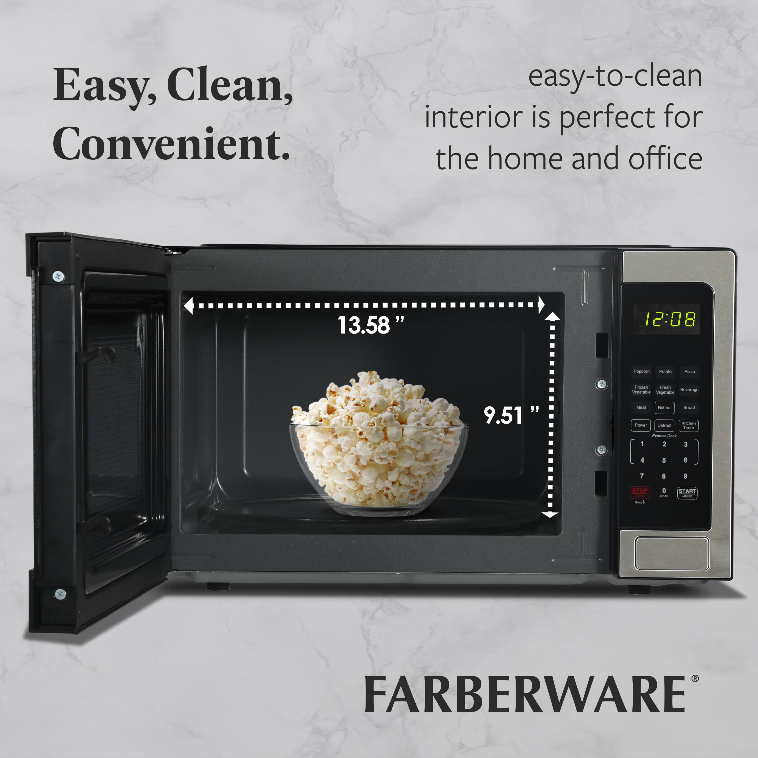 Easy, Clean, Convenient.  
Easy-to-clean interior is perfect for the home and office.  

13.58"  
9.51"  

FARBERWARE