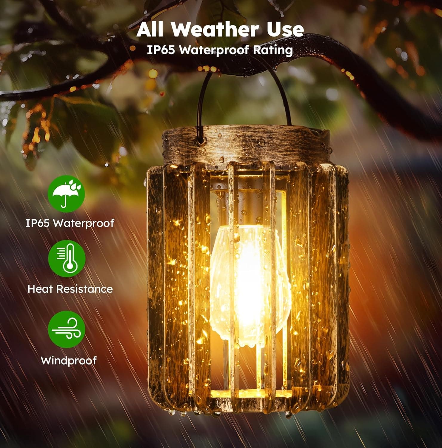 All Weather Use  
IP65 Waterproof Rating  

IP65 Waterproof  
Heat Resistance  
Windproof